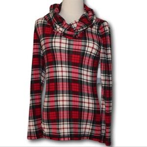 Lauren Ralph Lauren Red Plaid Cowl Neck Sweater size Medium